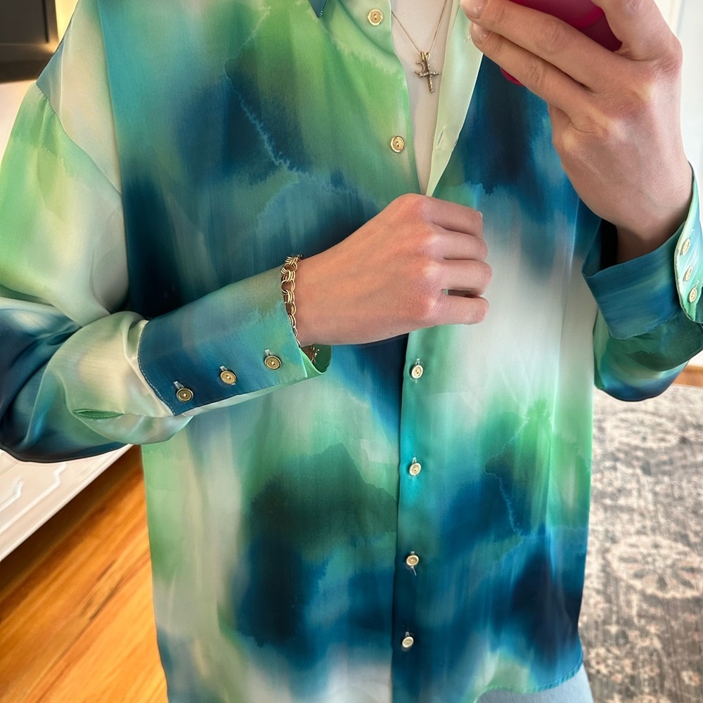 Blue and Green Watercolor Blouse NWT